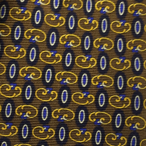 Cervino Alta Moda made in Italy Gold Blue Geometric 100% SILK men's Tie - Picture 3 of 5